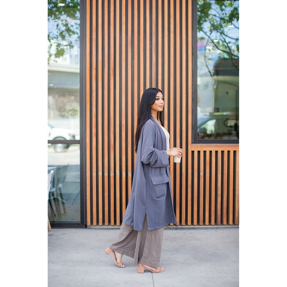Orimei Ume Women's Packable Coat Open Front‎ Long Sleeve Gray Casual One Size
